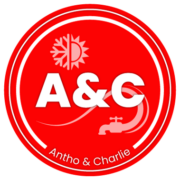 Logo ac-plomberie haute-garonne, services plomberie chauffage climatisation, design rouge et blanc avec A & C