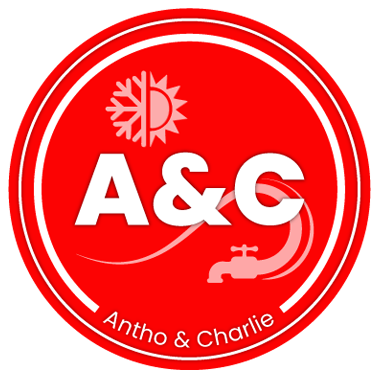Logo ac-plomberie haute-garonne, services plomberie chauffage climatisation, design rouge et blanc avec A & C