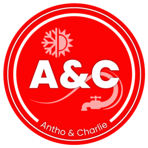 Logo ac-plomberie chauffage climatisation haute-garonne avec robinet, tuyau et symbole chaud froid