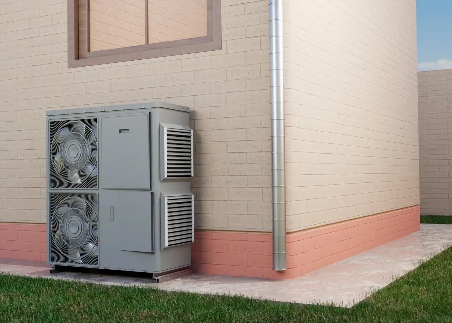 Pompe à chaleur extérieure installée par ac-plomberie sur maison moderne en brique en haute-garonne