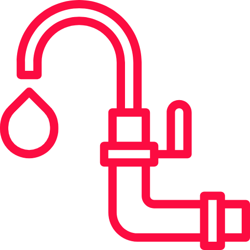 Icône robinet rouge avec goutte d’eau, signalétique plomberie ac-plomberie en haute-garonne
