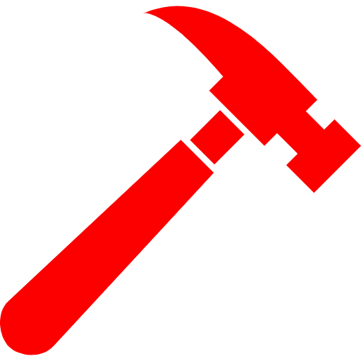 Marteau rouge stylisé sur fond noir, symbole d’outillage professionnel ac-plomberie en haute-garonne