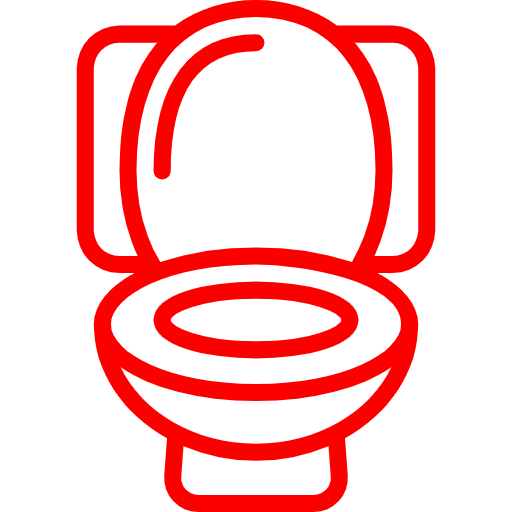 Icône toilette stylisée rouge pour services sanitaires ac-plomberie en haute-garonne